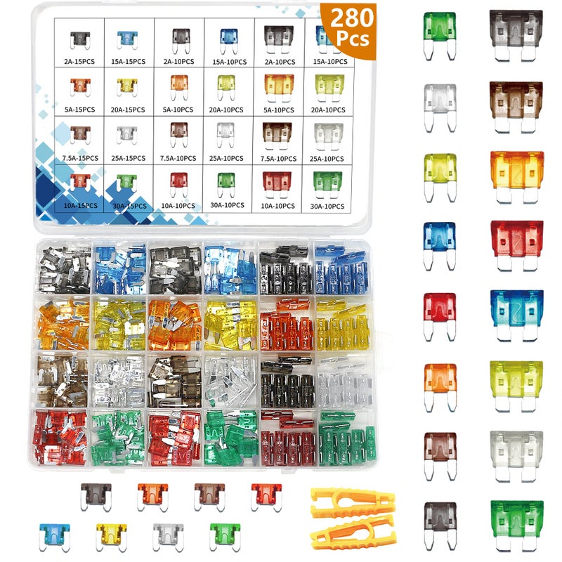 vrupin 282Pcs-Car Fuses Assortment Kit,Blade-Type Automotive Fuses,Automotive Fuses-Standard&Mini&Low Profile Mini(2A/5A/7.5A/10A/15A/20A/25A/30A),Replacement Fuses for Car/RV/Truck/Motorcycle - Image 1
